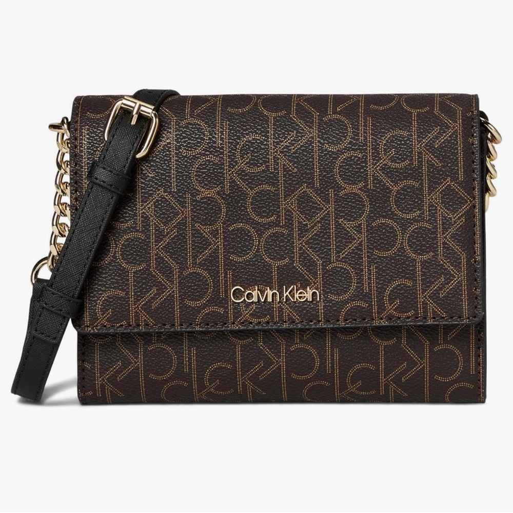 Calvin Klein Monogram Black and Brown Crossbody Bag